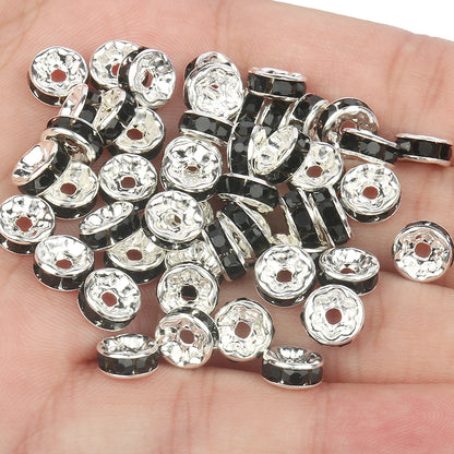50PCS Rhinestone Spacer Beads Set – Multi-Color Crystal Rondelle Metal Beads for DIY Jewelry & Bracelet Making