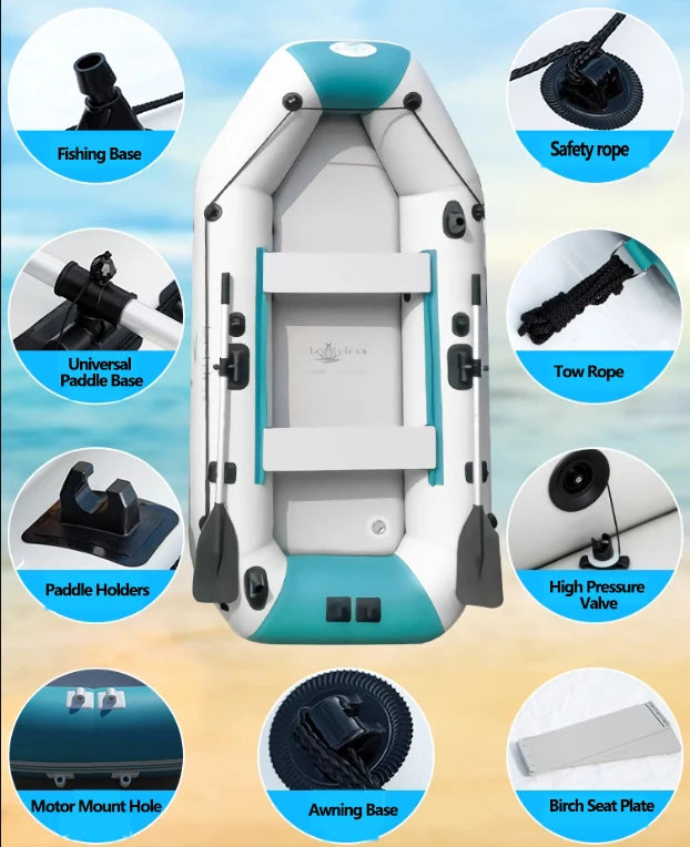 2.0–3.6m Inflatable Fishing Kayak Boat Air Deck Set – 3-Layer 0.9mm PVC, 2+1 Air Chambers, Wear-Resistant LUYA Raft Boat