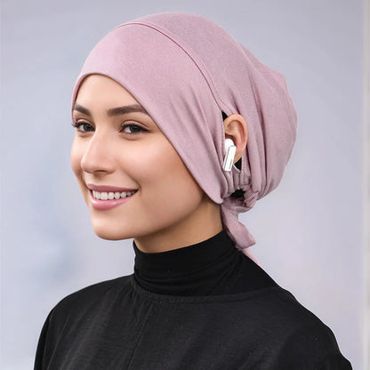Women’s Tie-Back Jersey Hijab Cap - Stretchy Elastic Muslim Inner Underscarf with Ear-Covering Design