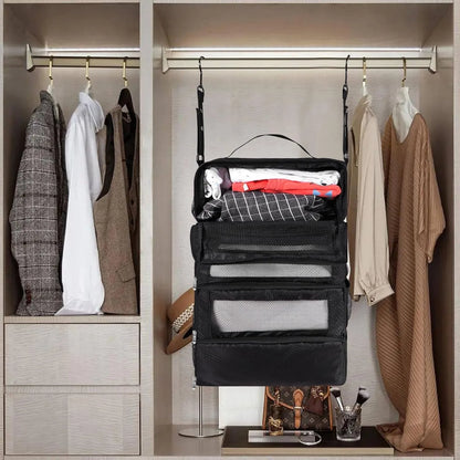 High-Capacity Travel Suitcase Organizer – Hanging Shelve & Packing Cube Collapsible Storage Bags