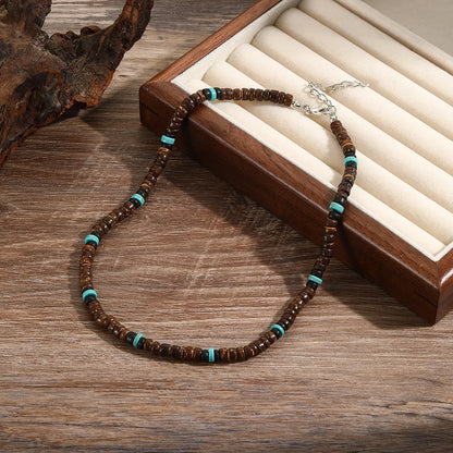 Noter Men’s Natural Coconut Beads Necklace – 19-Inch Handmade Wooden Choker for Casual Jewelry & Gifts
