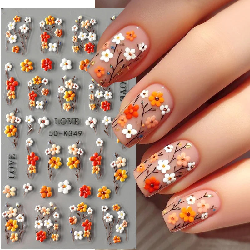 5D Daisy Nail Stickers - Embossed Spring Floral Self-Adhesive Decals for Acrylic Nail Art & DIY Manicure Decoration