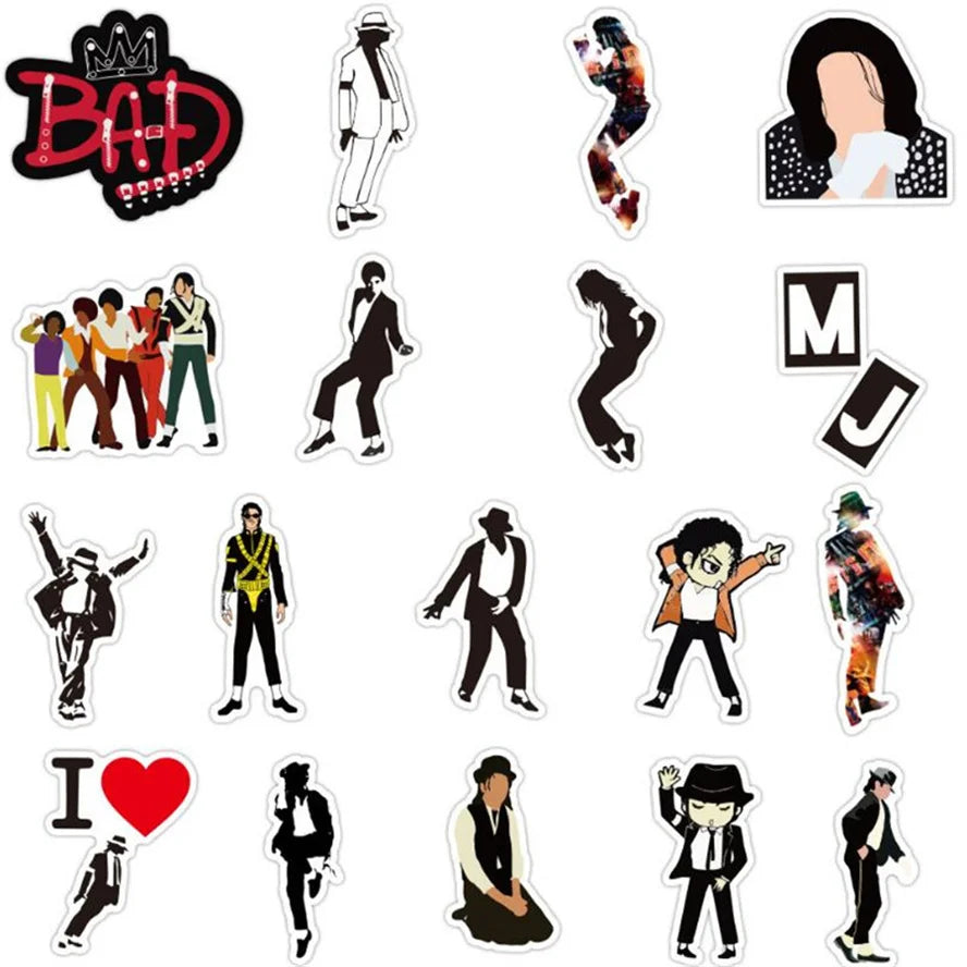 50-Piece Michael Jackson Dancing King Sticker Pack - Waterproof Graffiti Decals for Laptops, Helmets, Skateboards & Guitars