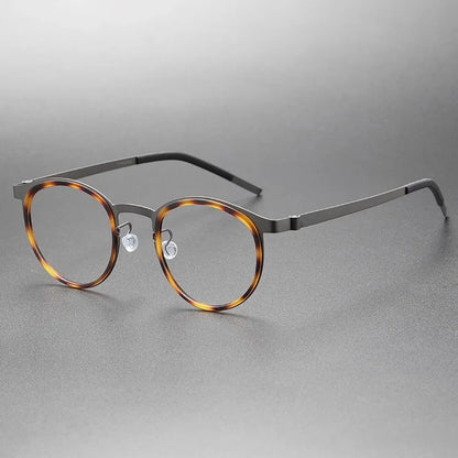 Retro Round Frame Blue Light Blocking Reading Glasses for Men – Ultra-Thin Screw-Free Metal Business Eyewear with Eye Protection Lens