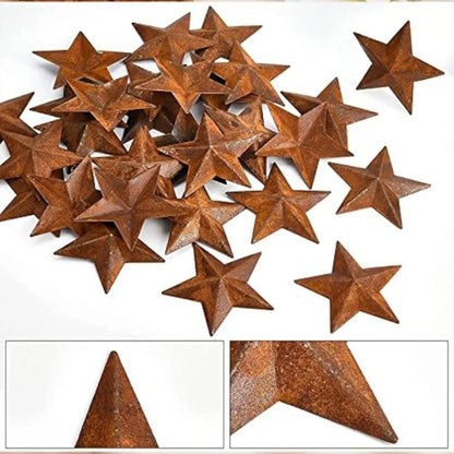 30pcs 1-Inch Rustic Metal Barn Star Ornaments – Antique Primitives Tin Steel 3D Country Craft Decor Accents