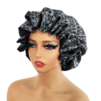 Women’s Satin Bonnet Cap – Double Layer Silky Big Bonnet, Printed Sleep Cap & Head Wrap for Ladies