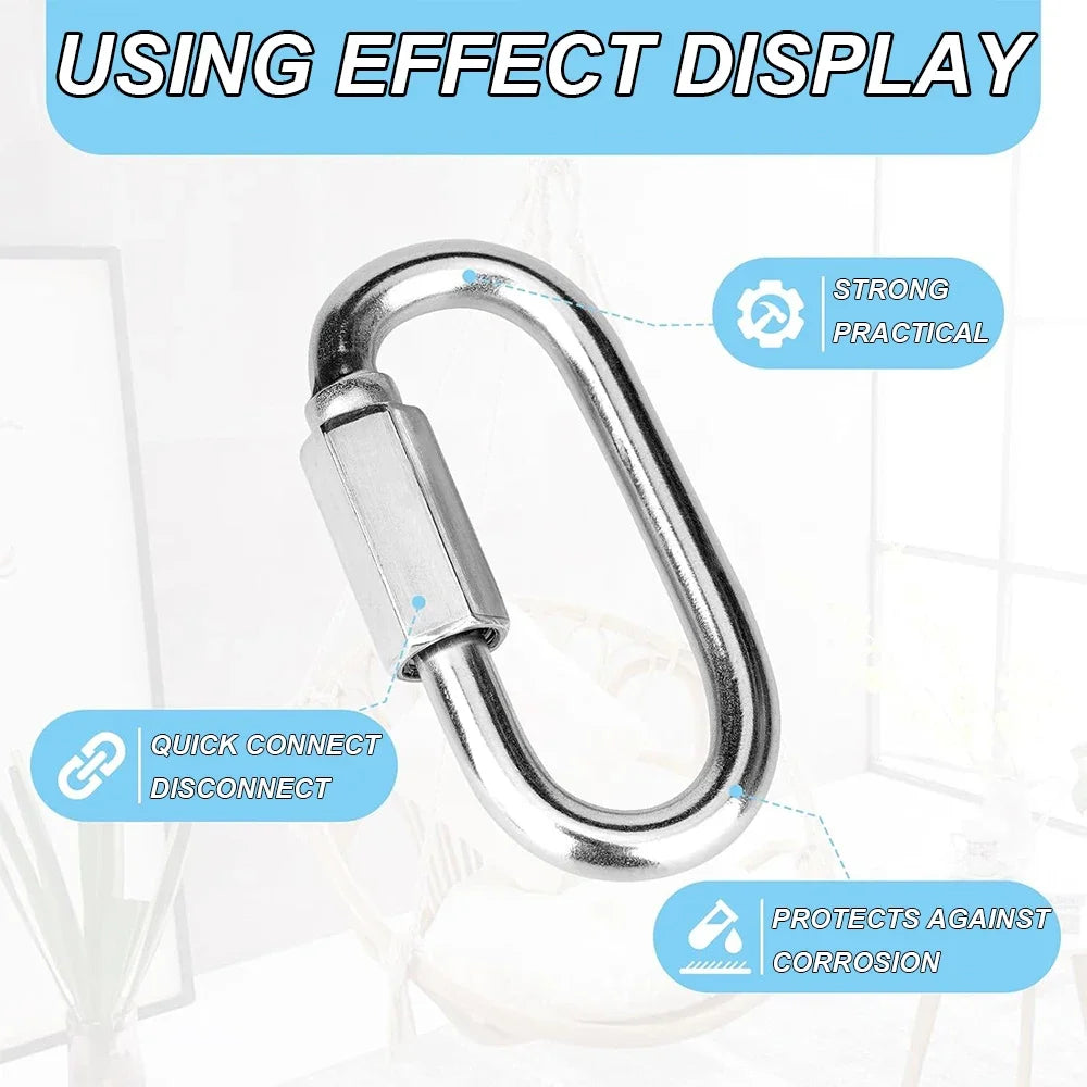 Stainless Steel Carabiner Quick Links - Safety Snap Hooks Chain Connectors for Keys, Climbing and Gear Repair
