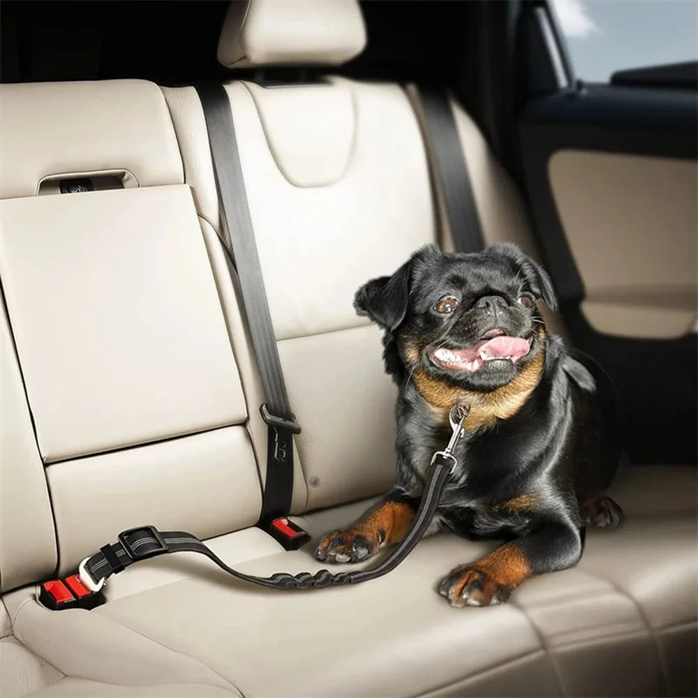 Adjustable Dog Car Seat Belt Harness – Nylon Reflective Elastic Safety Strap with Cushioning for Pet Travel
