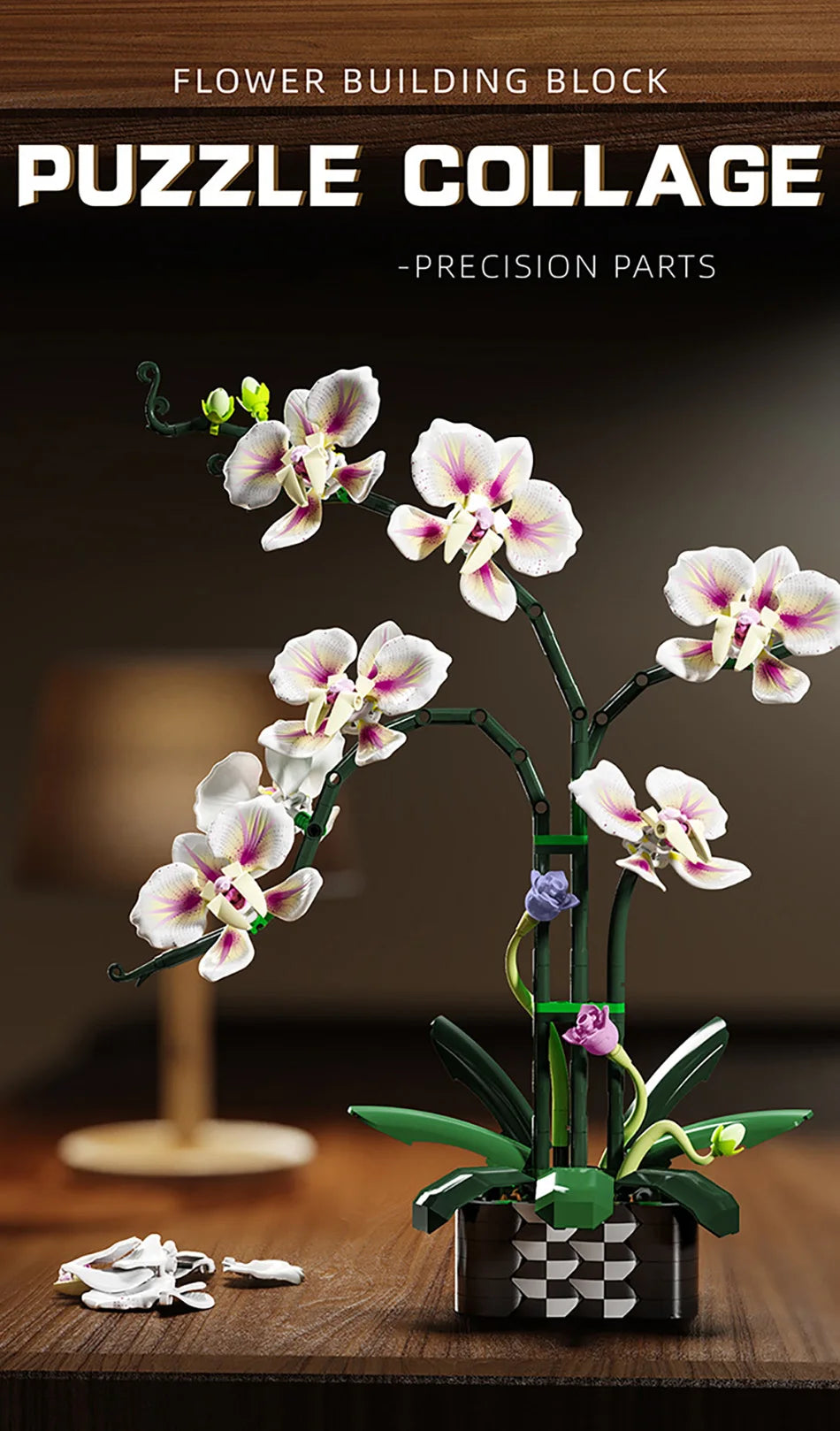 Orchid Cymbidium Building Blocks Set – DIY Potted Phalaenopsis Flower Simulation Toy for Valentine’s Gift