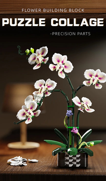 Orchid Cymbidium Building Blocks Set – DIY Potted Phalaenopsis Flower Simulation Toy for Valentine’s Gift