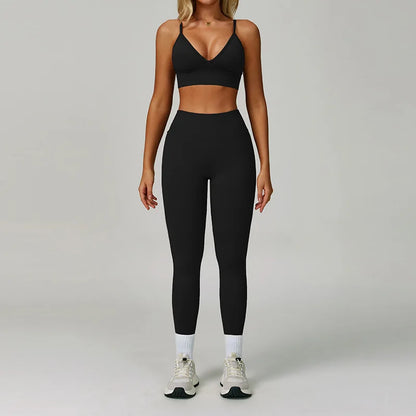 2/3PCS Women’s Seamless Yoga & Gym Set – Push-Up Sports Bra, Long Sleeve Jacket & Workout Leggings