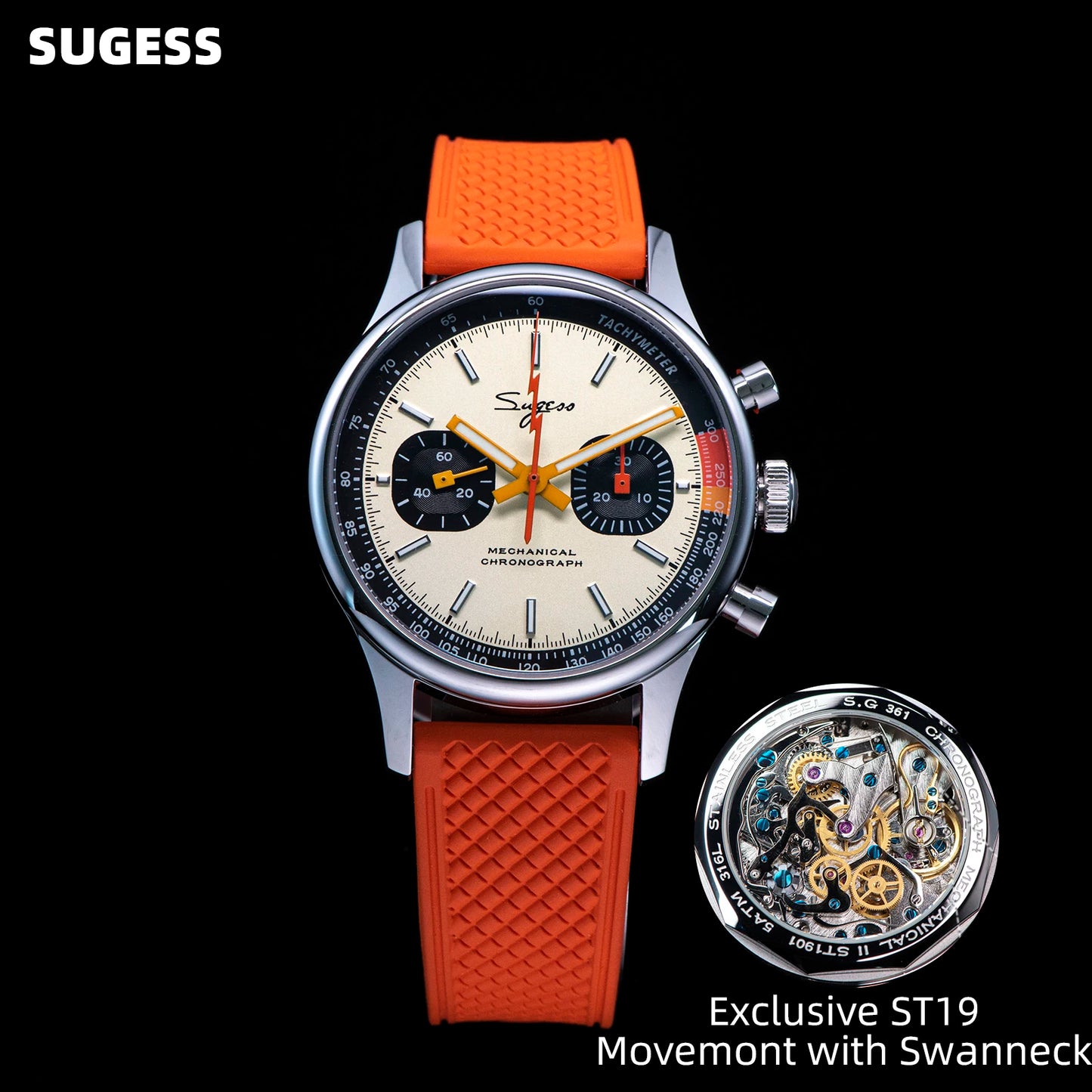 Sugess ST19 Pilot Chronograph Watch – Mechanical Racing 1963 Limited Edition, Sapphire Crystal, Military Style