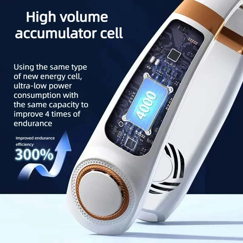 Portable Neck Fan - Hands Free Bladeless Personal Cooling Fan with LED, 4 Cooling Plates & 4000mAh Rechargeable Battery