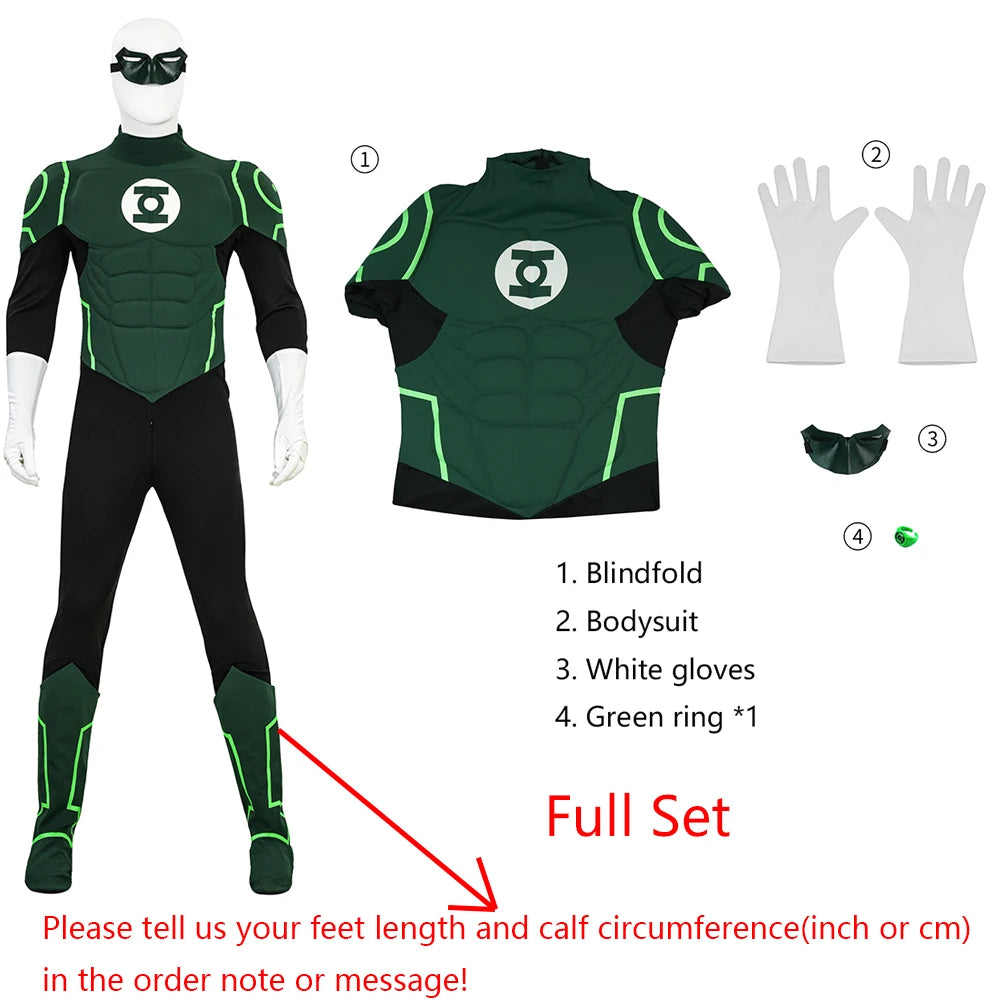 Hal Jordan Cosplay Costume Set - Superhero Jumpsuit Bodysuit & Boots for Halloween Parties