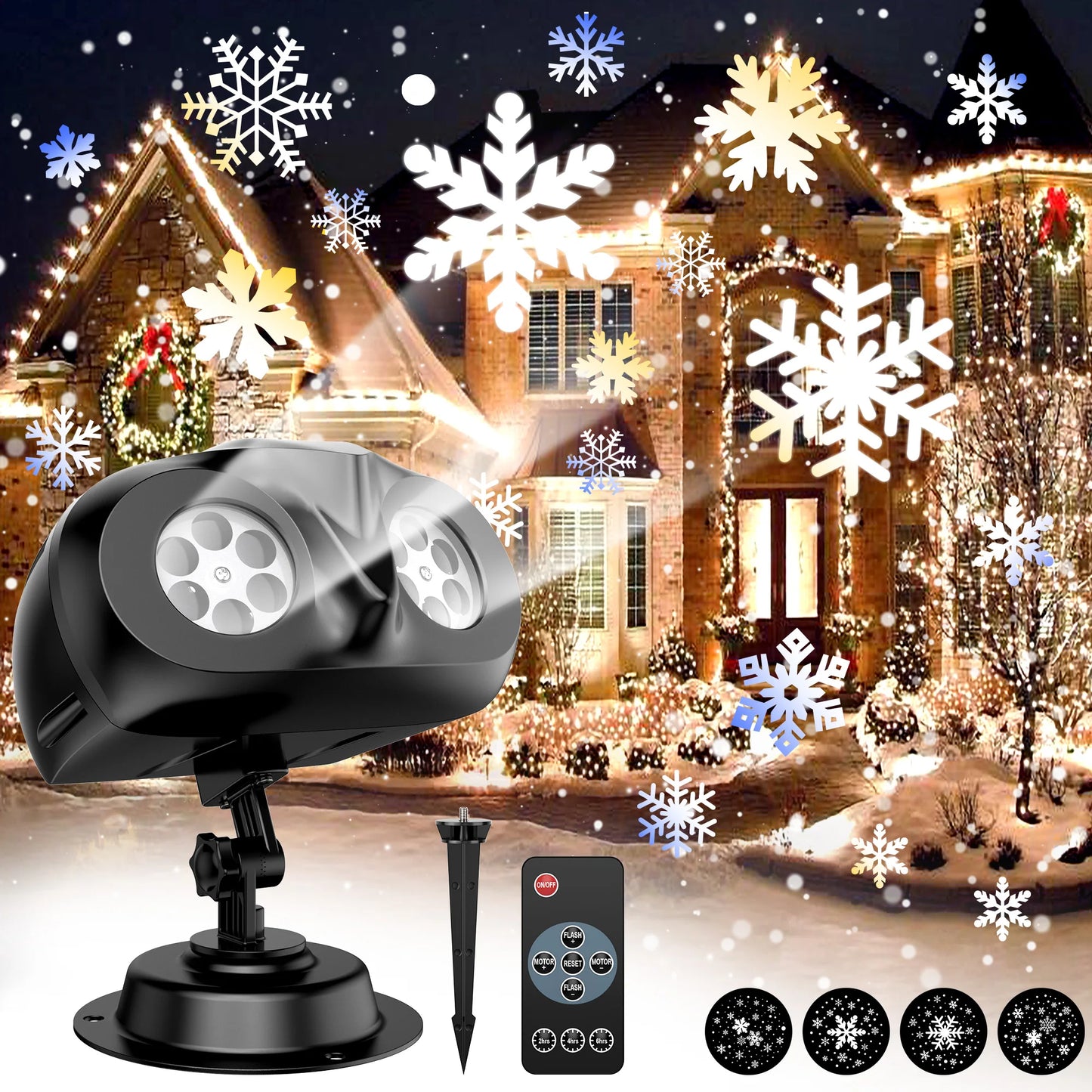 Christmas Snowfall Projector Lights – Dynamic LED Snowfall Spotlight, IP65 Waterproof Holiday Decoration
