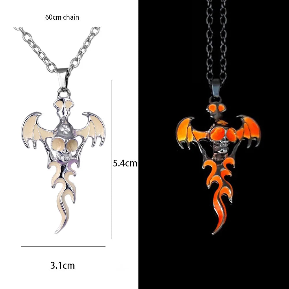 Hip-Hop Rock Dragon Necklace – Stainless Steel Chain with Luminous Alloy Pendant, Glow-in-the-Dark Night Dance Jewelry