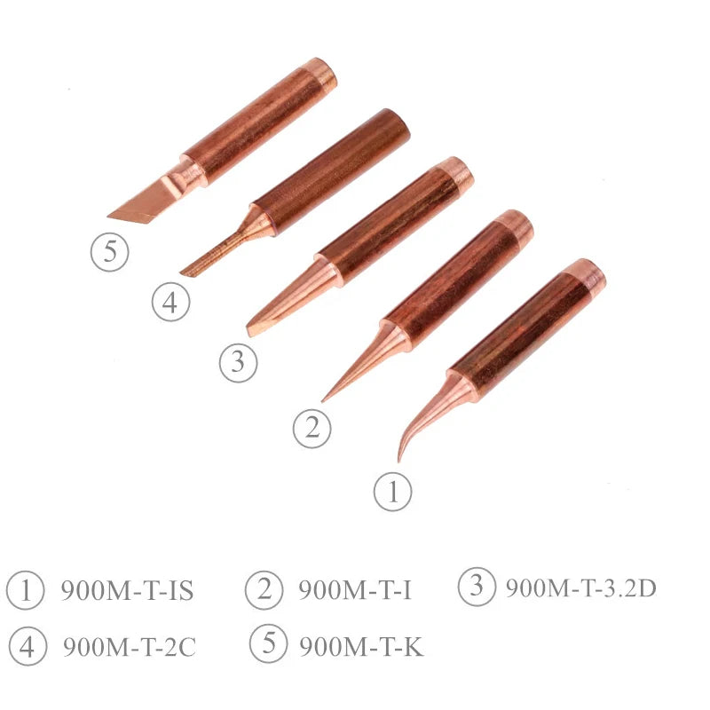 5pcs 900M-T Copper Soldering Iron Tips - Lead-Free Welding Heads for BGA Repair Tools