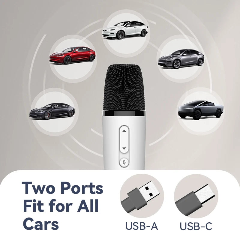 Tesla T1 Car Karaoke Microphone - Rechargeable Mic with USB-A & USB-C Receiver, Plug-and-Play Wireless Karaoke System