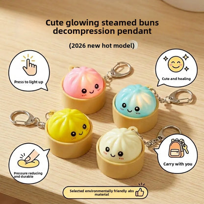 Cute Dumpling LED Keychain – Kawaii Squishy Bao Night Light and Soft Silicone Stress Relief Backpack Charm