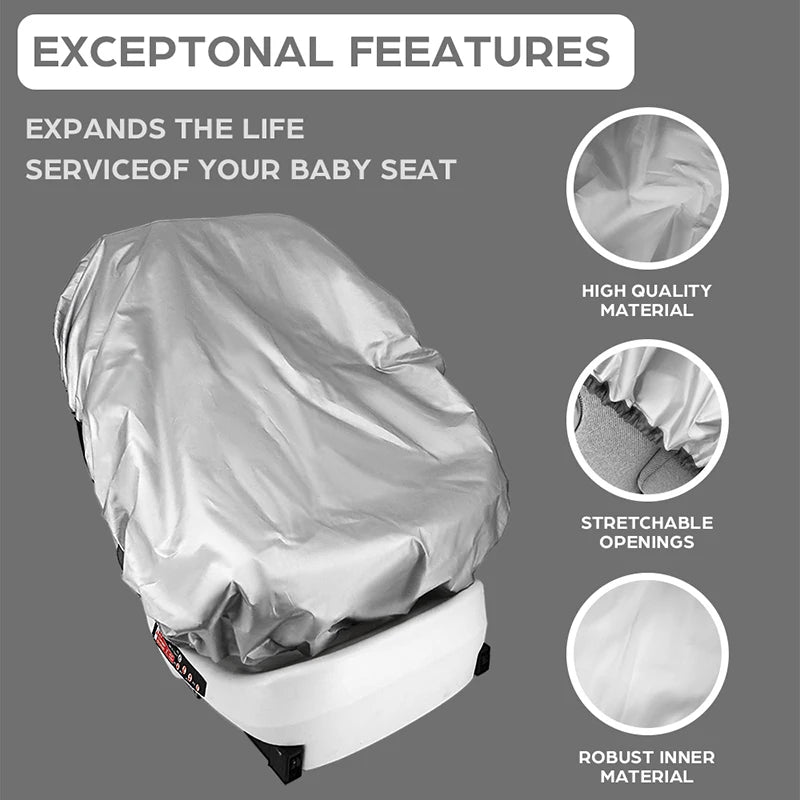 Silver Baby Car Seat Sun Shade - Universal UV Protection Cover for Heat Blocking & Travel Safety