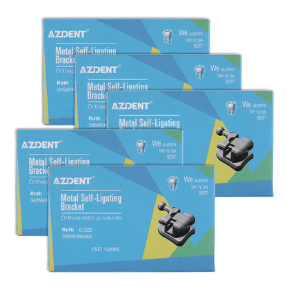 AZDENT 5 Boxes Dental Brackets – Passive Self-Ligating Orthodontic Braces with MIM Monoblock & Buccal Tubes, MBT/Roth 0.022, 345 Hooks