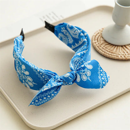Fashion Cotton Cashew Flower Headband — Soft Wide Bow Hair Hoop for Women Casual Ethnic Hair Accessories