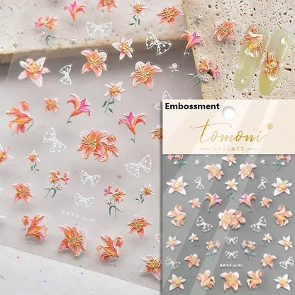 Floral Nail Art Stickers - White Rose Lily Daisy Peony Cherry Blossom & Magnolia Manicure Decals for DIY Nails