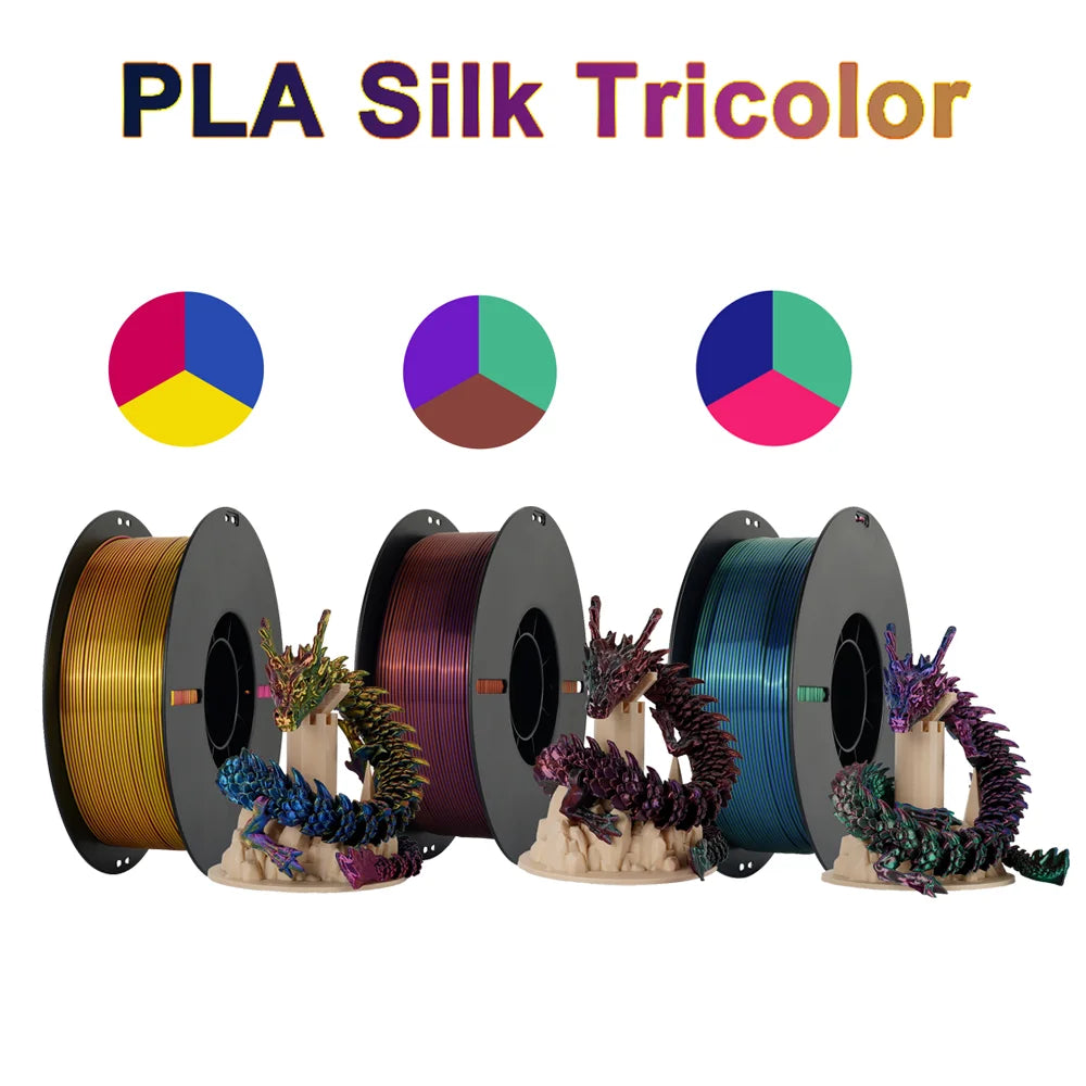Tri-Color Dual-Color Silk Rainbow PLA Filament 1.75mm – Accurate +/-0.03mm, Compatible with Most FDM 3D Printers