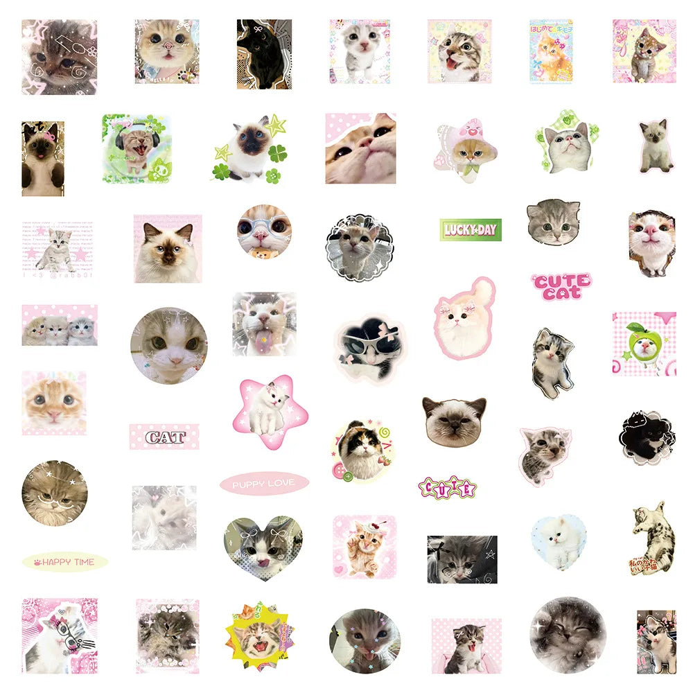 50PCS Retro Cat Graffiti Stickers - Cute Cartoon Waterproof Decals for Luggage, Phones, Guitars, and Scrapbooks