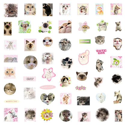 50PCS Retro Cat Graffiti Stickers - Cute Cartoon Waterproof Decals for Luggage, Phones, Guitars, and Scrapbooks