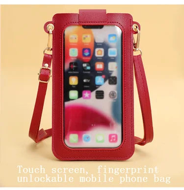 Women's Soft Leather Wallet Crossbody Bag – Touch Screen Phone Purse with Shoulder Strap