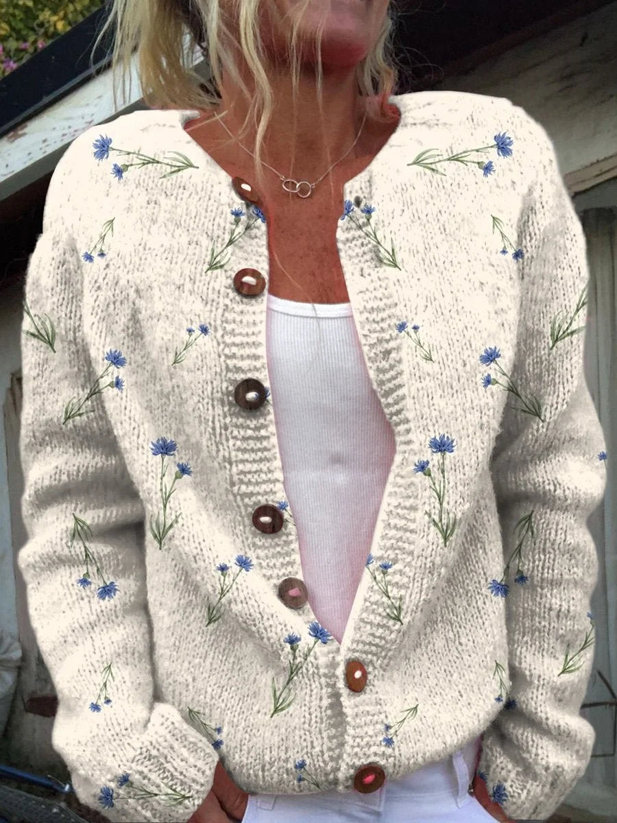 Women’s 3D Print Knitted Cardigan – Thin Vintage Sweater Autumn Winter Chic Knit Top Casual Streetwear