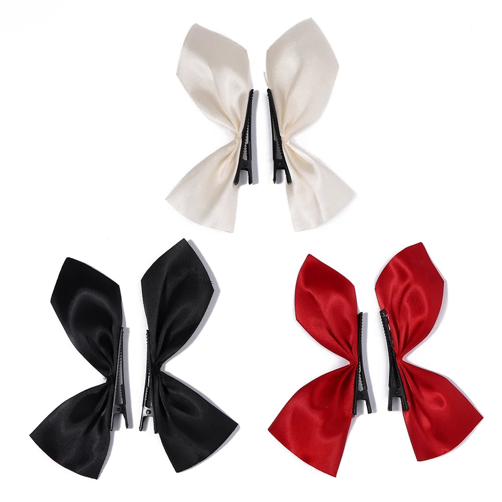2pcs Black & White Ribbon Hair Bow Clips – Vintage Bowknot Side Hairpins, Cute Barrettes for Girls & Women, Headdress Accessories