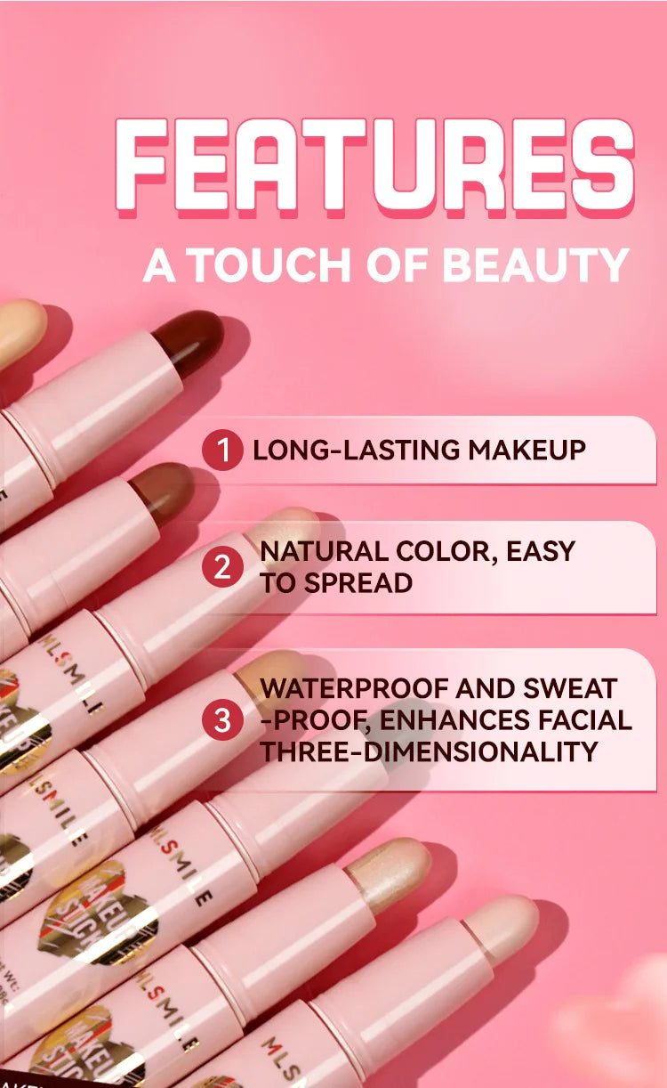 MLSMILE 8-Color High Gloss Pearl Contouring Stick – Face Brightening & 3D Shadow Sculpting Pen