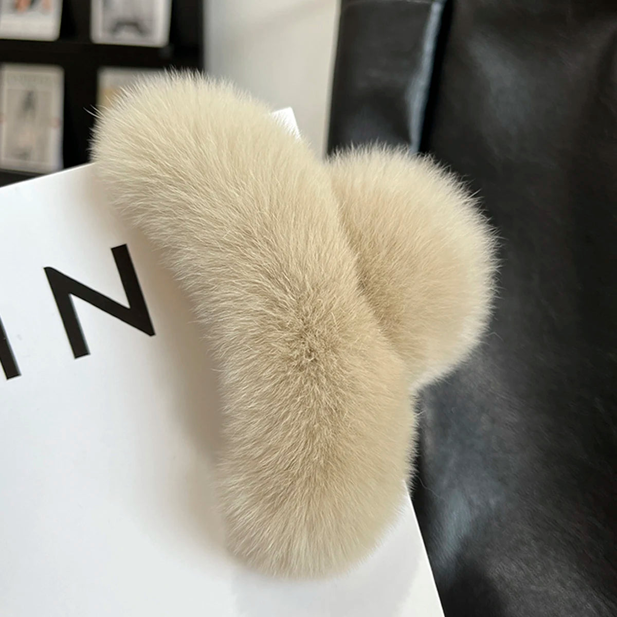 Winter Fuzzy Hair Claw for Women – Warm Fluffy Natural Rex Rabbit Fur Hair Clip, Elegant Fashion Party Accessory
