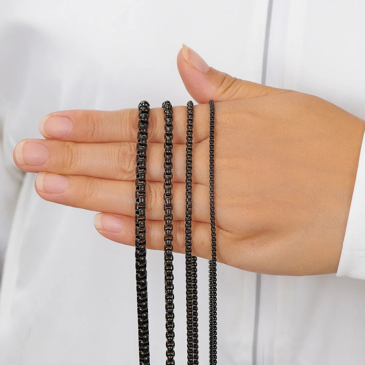 HIYEE Stainless Steel Box Link Chain Necklace - Classic Curb Design in Black | 2mm/3mm/4mm/5mm for Men & Women | DIY Gift