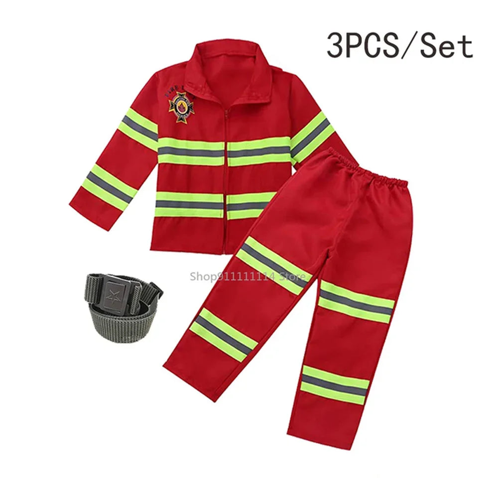 Kids Firefighter Costume – Halloween Sam Fireman Uniform Role Play Outfit for Boys Party & Cosplay Gift
