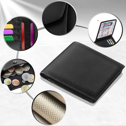 Men’s Slim RFID Blocking Genuine Leather Wallet — Coin Pocket, 2 Banknote Compartments & 10 Credit Card Slots