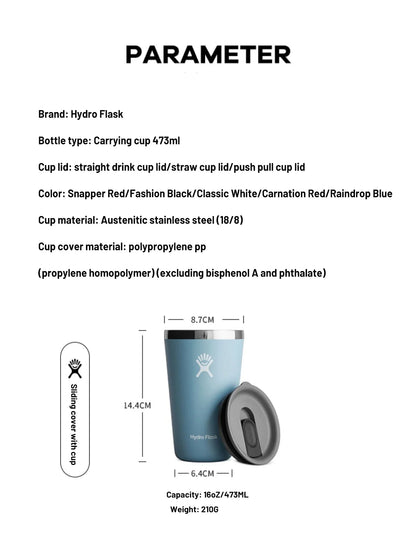 Hydro Flask 16oz/473ml Stainless Steel Insulated Cup - Fashionable Standard Sports Water Cup for Men, Women, and Children