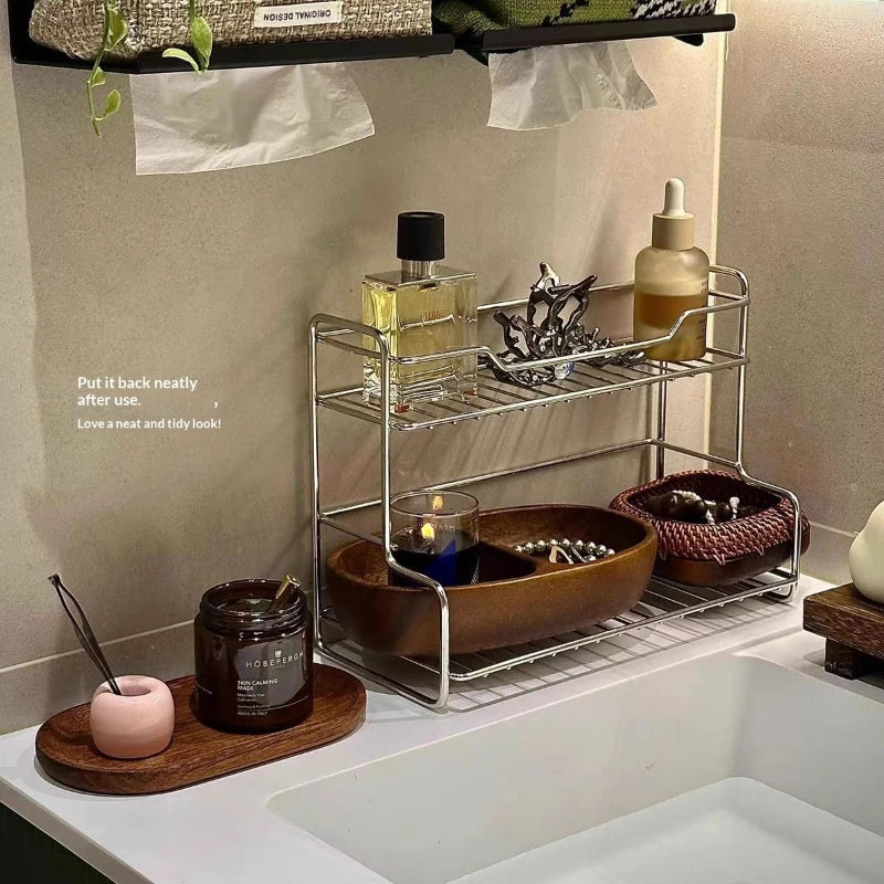 Double Layer Bathroom Sink Storage Rack - Minimalist Drainage Organizer for Cosmetics, Shower Gel & Toiletries