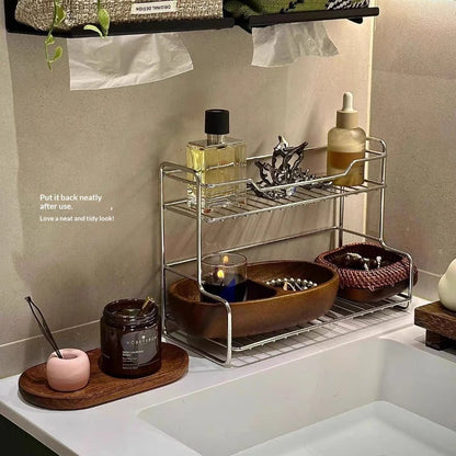 Double Layer Bathroom Sink Storage Rack - Minimalist Drainage Organizer for Cosmetics, Shower Gel & Toiletries