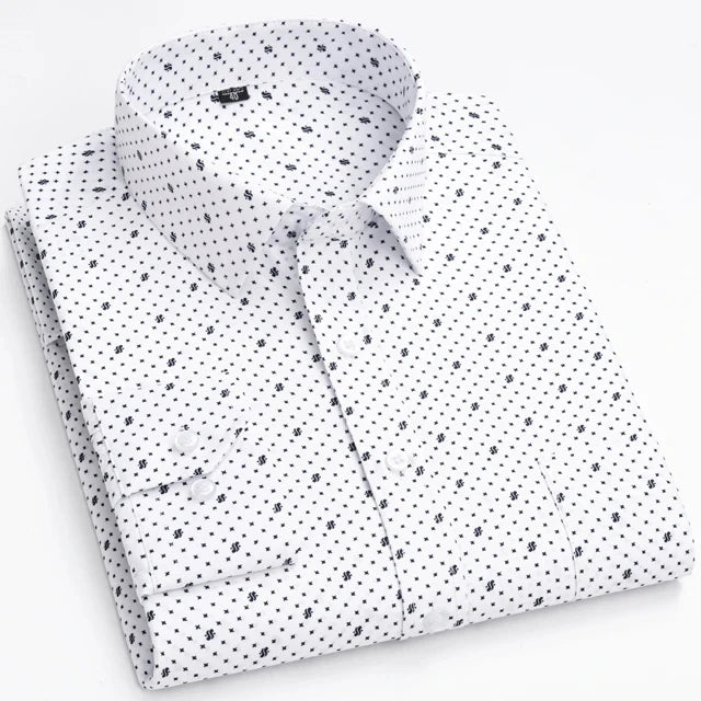 Men’s Plaid Stripe Long Sleeve Shirt - Casual Business Formal Office Shirt with Single Pocket for All Seasons