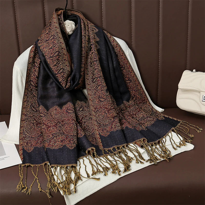 Luxury Autumn Cashmere Pashmina Shawl – Warm Winter Scarves for Women, Printed Cotton Foulard Stole Scarf 2023