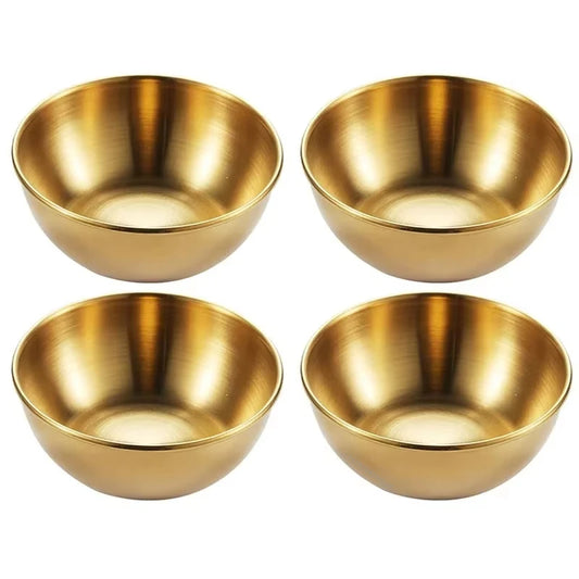 2PCS/4PCS Stainless Steel Golden Sauce Dishes – Appetizer & Seasoning Serving Tray Set for Kitchen Tableware