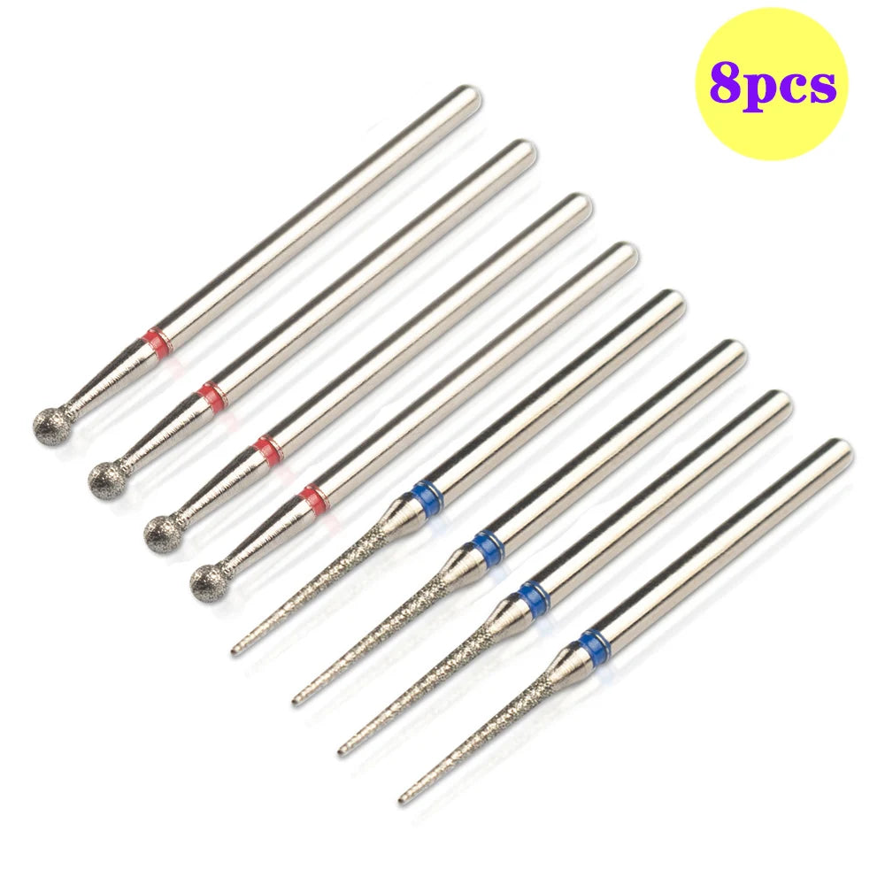 8pcs Diamond Nail Drill Bit Set - Rotary Electric Milling Cutters for Pedicure, Manicure, Cuticle Burr & Nail Tools Accessories