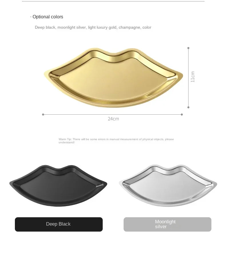 Stainless Steel Lip Shaped Jewelry Tray – Decorative Cosmetic Organizer & Metal Storage Dish