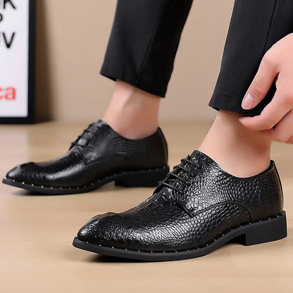 Men’s Genuine Leather Crocodile Pattern Oxford Shoes - Luxury Lace-Up Wedding Party Business Office Dress Shoes