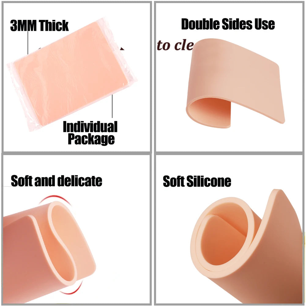 Tattoo Practice Skin Silicone 3MM – Double-Sided Permanent Makeup Training Accessory (15/10/8/5/1pcs)