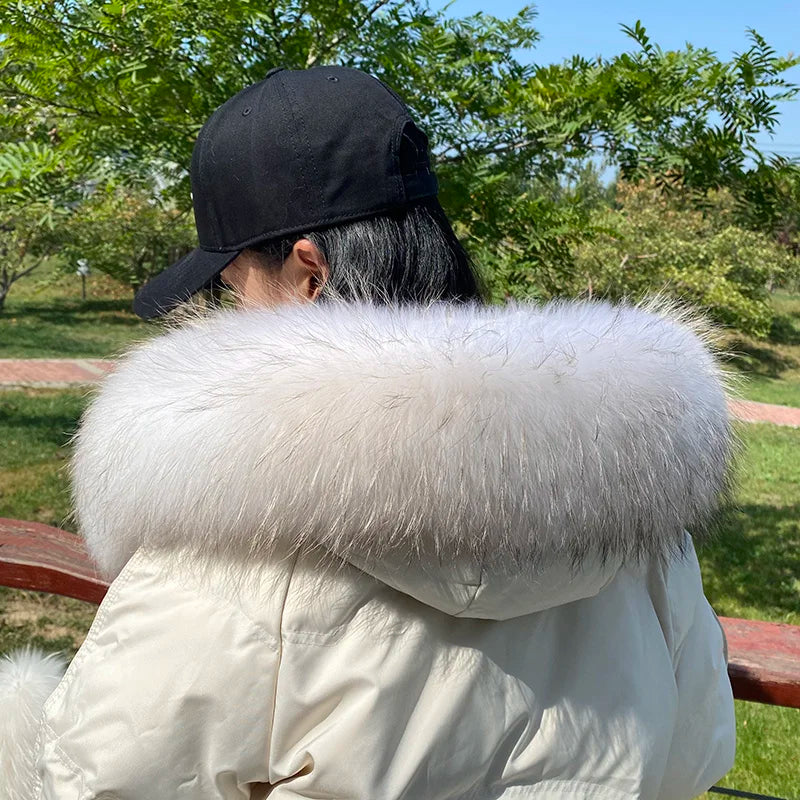 Natural Raccoon & Fox Fur Scarf – Luxury Women’s Winter Fur Collar and Hood Trim for Coats & Jackets