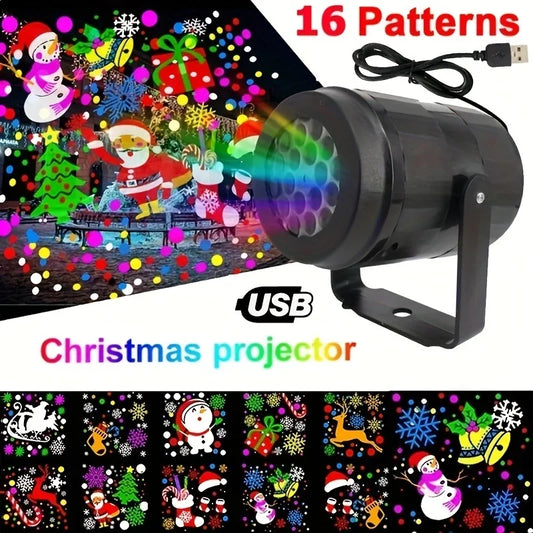 Snowflake Christmas Laser Projector Light – 16-Pattern Waterproof Rotating LED Christmas Decoration